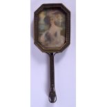 AN ANTIQUE PAINTED IVORY PORTRAIT MINIATURE MIRROR. 14 cm x 5.5 cm.