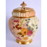 Royal Worcester fine blush ivory pot pourri vase and two covers painted with flowers highlighted wi