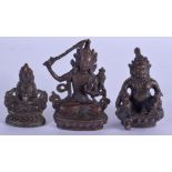 THREE SOUTH EAST ASIAN CHINESE BRONZE BUDDHAS. Largest 7 cm x 4 cm. (3)