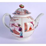 18th c. Worcester teapot and cover painted with oriental figures within borders of gold scroll work