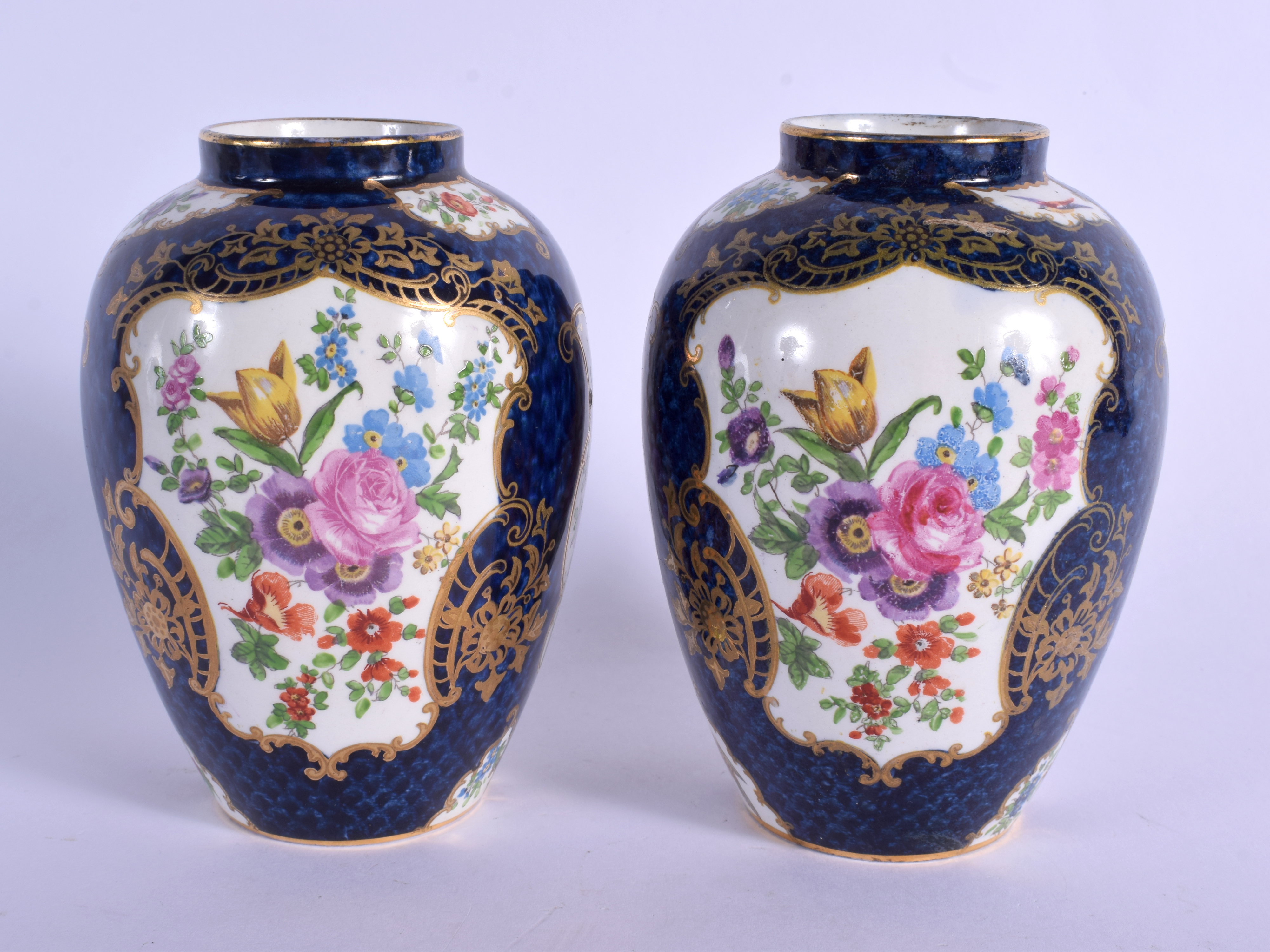 A PAIR OF ANTIQUE BOOTHS BLUE SCALE VASES. 12.5 cm high. - Image 2 of 4