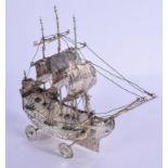 AN ANTIQUE CONTINENTAL SILVER SHIP. 162 grams. 13 cm x 16 cm.