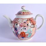 18th c. Worcester teapot and cover painted with oriental near a house and lake with boats in it. 1
