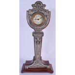 A LARGE ART NOUVEAU SILVER MOUNTED MAHOGANY MANTEL CLOCK embellished with flowers. Birmingham 1910.