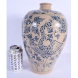 AN ANTIQUE VIETNAMESE STONEWARE POTTERY VASE painted with birds and flowers. 33 cm x 15 cm. Provenan