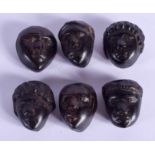 SIX UNUSUAL AFRICAN TRIBAL HEADS. 2 cm x 1 cm. (6)