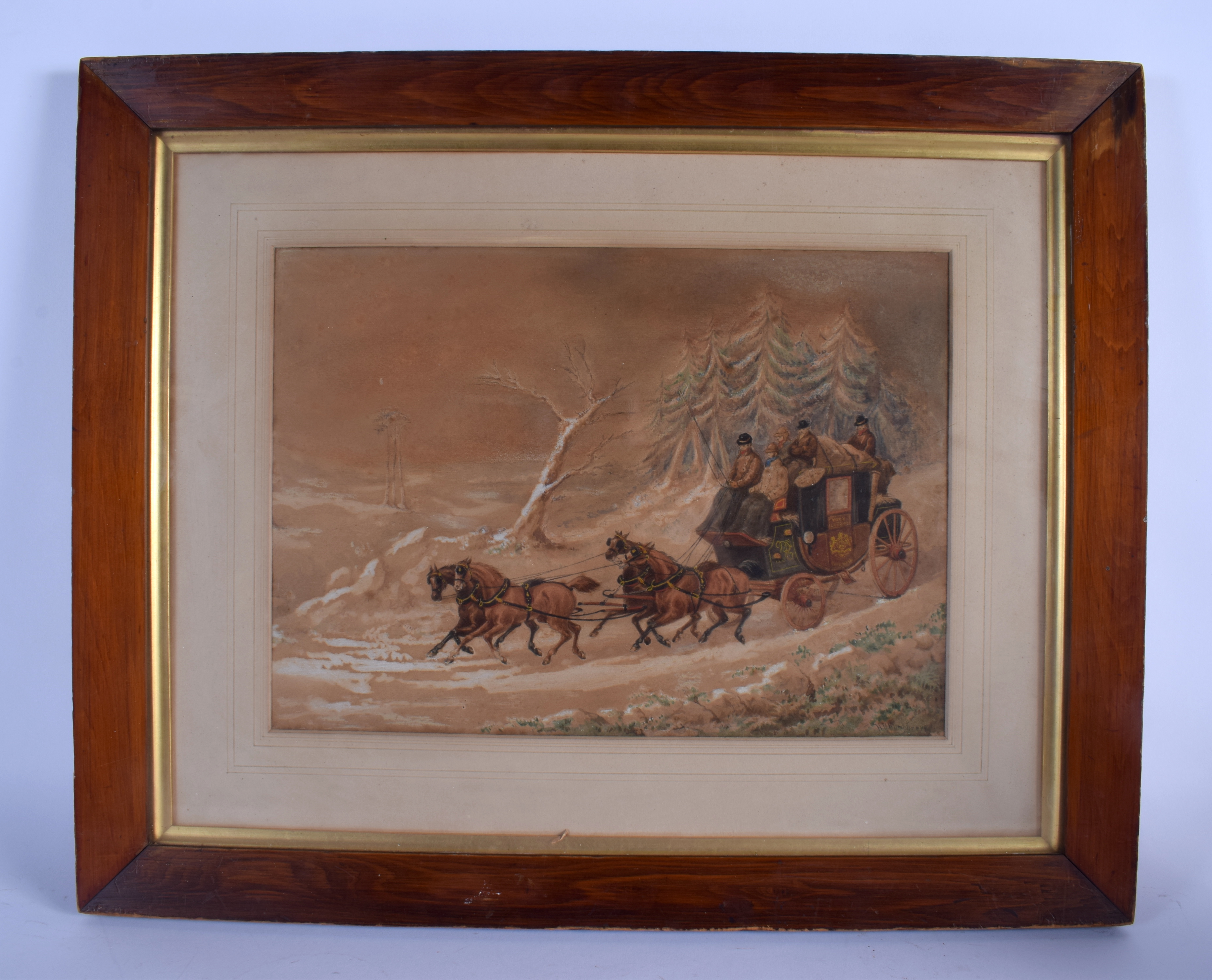 H Humphrey (19th Century) Watercolour, Stagecoach York to London. 36 cm x 20 cm.