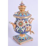 A CONTINENTAL SILVER AND ENAMEL SAMOVAR. 157 grams. 11 cm x 6 cm.