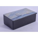 A MARITIME PAINTED PAPIER MACHE BOX. 5.5 cm x 3.5 cm.