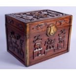 A GOOD LARGE 19TH CENTURY CHINESE CARVED HONGMU DOCUMENT CHEST Qing, decorated with bats, urns and f