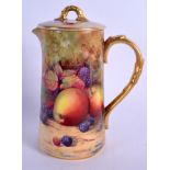Royal Worcester hot water jug and cover painted with fruit by W. H. Austin, signed, date code for 19