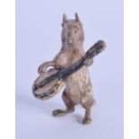 A COLD PAINTED BRONZE MUSICIAN. 5 cm high.