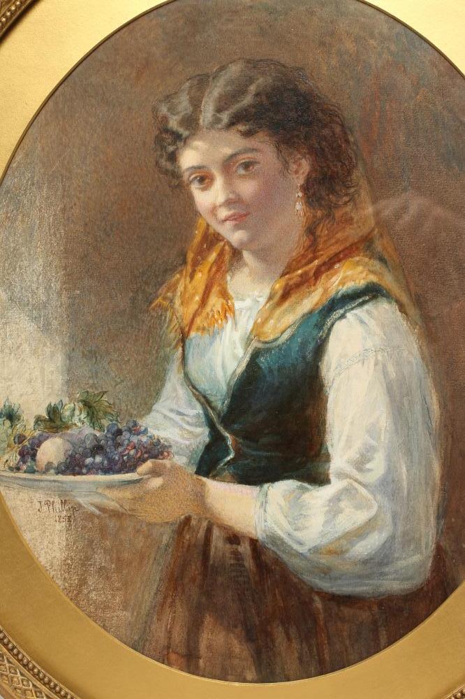 JOHN PHILLIP (1818-1867), Young Spanish Woman with Platter of Fruit, oval watercolour, oil and - Image 2 of 3