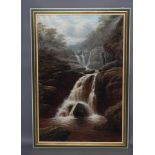 WILLIAM MELLOR (1851-1931), "Falls on the Llachno North Wales", oil on canvas, signed, inscribed