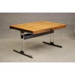 A ROSEWOOD AND PLATED CHROME EXTENDING SIDE TABLE/DESK, mid 20th century, of oblong form with one