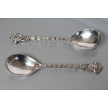 A PAIR OF LATE VICTORIAN SILVER PRESENTATION SPOONS, maker Charles Stuart Harris, London 1891, in
