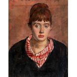 RUSKIN SPEAR (1911-1990), Portrait of Claire in black Dress with Red and White Striped collar,