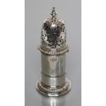 A LATE VICTORIAN SILVER "LIGHTHOUSE" SUGAR CASTOR, maker's mark possibly ED, London 1896, of typical