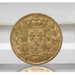 A LOUIS XVIII 20 FRANC COIN, 1824, 6.4g (Est. plus 17.5% premium)