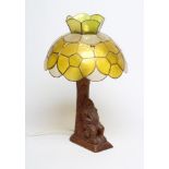 A TOM WHITTAKER OAK TABLE LAMP, (Littlebeck - Gnome Man), carved as a gnome resting under a tree,