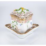 A ROYAL COPENHAGEN "FLORA DANICA" PORCELAIN CUSTARD CUP, COVER AND STAND, 1935, of rounded