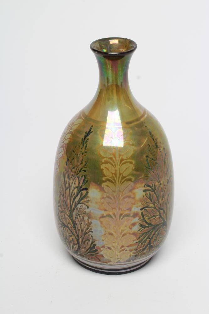 A PILKINGTONS POTTERY VASE, early 20th century, painted in shades of green with seaweed on a pale
