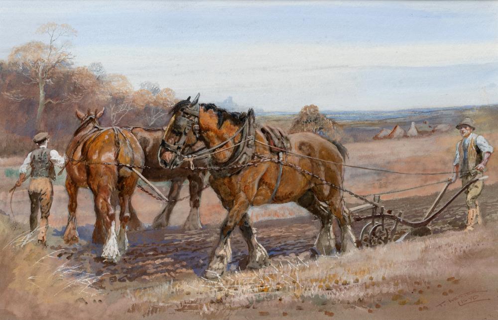 THOMAS IVESTER LLOYD (1873-1942), Ploughing Scenes, a pair, watercolour heightened with white, - Image 2 of 6