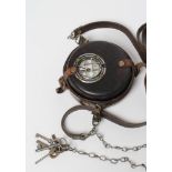 A FRENCH CHROME PLATED MILITARY RECORDING CLOCK with recording paper punch, the silvered dial with