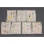 FREDERIC BRULY BOUABRE (Ivorian 1923-2014), Figure Studies, set of seven watercolours, signed and