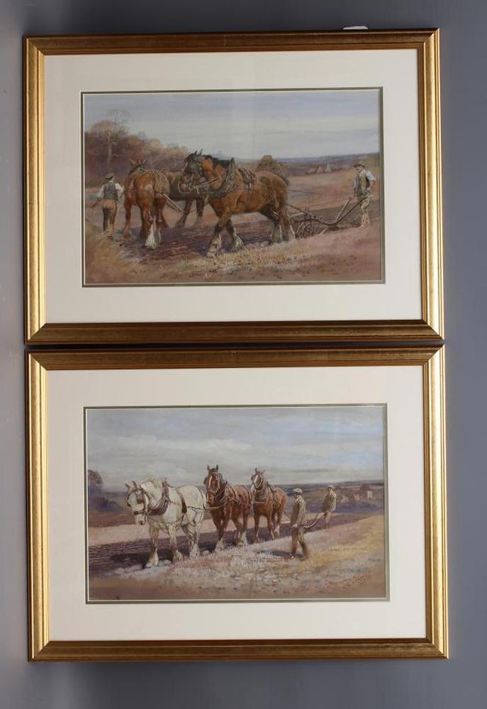 THOMAS IVESTER LLOYD (1873-1942), Ploughing Scenes, a pair, watercolour heightened with white,