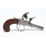 A FLINTLOCK POCKET PISTOL by Jones of London, with 2 3/8" twist off barrel, action etched with