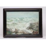 JOHN FALCONER SLATER (1857-1937), Seascape, oil on board, signed, 15 3/4" x 22 1/4", ebonised