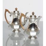 A TWO PIECE SILVER CAFE-AU-LAIT, maker probably A J Ramsey, Sheffield 1927, of octagonal baluster