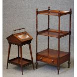 A MAHOGANY THREE TIER WHATNOT, early 19th century, with base drawer on turned supports,