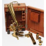 A HENRY ANDERSON, LONDON, COMPOUND BINOCULAR/MONOCULAR MICROSCOPE c.1900, in lacquered brass, with