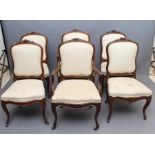 A SET OF SIX FRENCH LOUIS XV STYLE DINING CHAIRS, 19th century, including two elbow chairs and