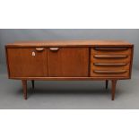 A TEAK SIDEBOARD by Younger Ltd., mid 20th century, the moulded edged top over two cupboard doors