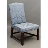 A GEORGIAN MAHOGANY FRAMED SIDE CHAIR, 3rd quarter 18th century, upholstered in pale blue silk