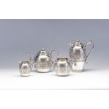A VICTORIAN SCOTTISH SILVER FOUR PIECE TEA AND COFFEE SERVICE, maker James Reid, Glasgow 1881 and