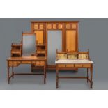 A GILLOWS OF LANCASTER AESTHETIC WALNUT PART BEDROOM SUITE, late 19th century, with parquetry