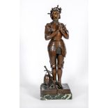 MARIUS ANTONIN MERCIE (1845-1916), "Jeanne d'Arc Priere", bronzed patinated spelter, signed on green