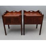 A PAIR OF MAHOGANY BEDSIDE CABINETS, 18th century and later, the pierced wavy edged galleried top