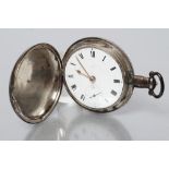 A GEORGE III SILVER HUNTER POCKET WATCH, the white enamel dial with black Roman numerals enclosing