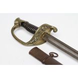 A MODEL 1845 FRENCH INFANTRY OFFICER'S SWORD, with 29 1/2" double fullered blade, brass hilt with