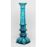 A BURMANTOFTS TURQUOISE GLAZED "FAIENCE" PEDESTAL, early 20th century, the canted square plinth on a