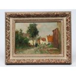 FRENCH SCHOOL (Early 20th Century), Village Scene with Figure, oil on board, indistinctly signed,