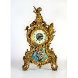 A FRENCH LOUIS XV STYLE ORMOLU AND CHAMPLEVE ENAMEL MANTEL CLOCK, late 19th century, the twin barrel