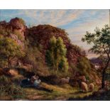 JAMES THOMAS LINNELL (1820-1905), Shepherd Boys in a Wooded Glade, oil on canvas, signed, 20" x 24",
