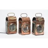 A PAIR OF SHAND MASON & CO., LONDON FIRE ENGINE LANTERNS, c.1900, in copper and brass, of glazed