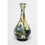 A MOORCROFT POTTERY BOTTLE VASE, modern, tubelined and painted in colours with water lilies, green